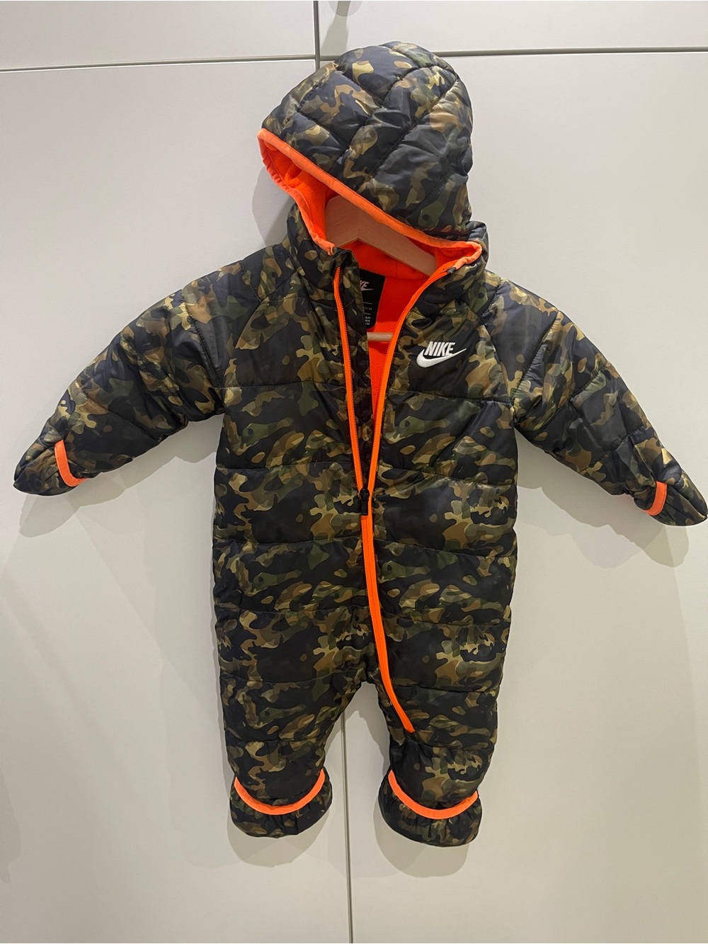 Nike 12-18 Months Camouflage Puffer One-Piece with Bright Orange Trim